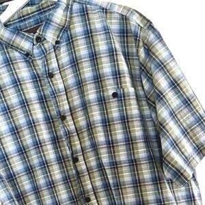 Plaid Button Up Shirt Short Sleeve Casual Blue‎ Green Pattern XL